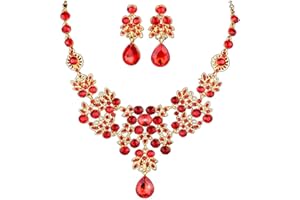 HERONEO® HeroNeo Silver Red Alloy Rhinestone Earrings Crystal Pendant Necklace Bridal Jewelry Set