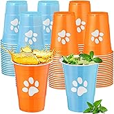 Mimorou 60 Pcs Disposable Puppy Dog Paw Print Cups, 16 oz Light Blue Orange Plastic Cups Birthday Baby Shower Camping Party Supplies Party Decoration for Beer Wine Ice Coffee Soda Smoothie Juice