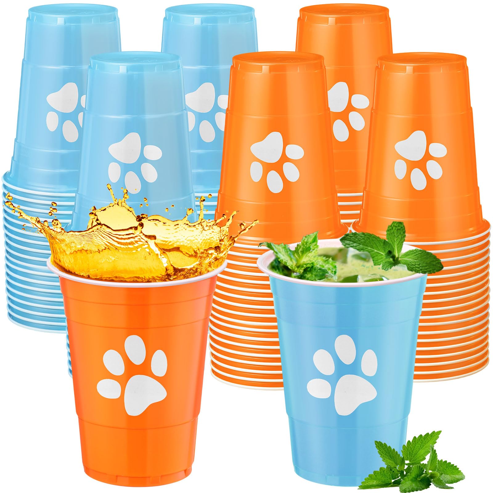 Photo 1 of Mimorou 60 Pcs Disposable Puppy Dog Paw Print Cups, 16 oz Light Blue Orange Plastic Cups Birthday Baby Shower Camping Party Supplies Party Decoration for Beer Wine Ice Coffee Soda Smoothie Juice