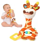 Zendstanding Baby Rattle Toys 0-12 Months, Orange Giraffe | Soft Plush Sensory Toy, Gentle Squeaker, Safe Hand Grip &amp; Teething Relief, Portable Newborn Toy for Diaper Bag
