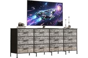 70" Large Dresser with Charging Station & 12 Fabric Drawers: Extra Wide TV Stand for 65 to 80 Inch TVs, Entertainment Center 