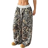 SHENHE Women's Camo Pants Drawstring Waist Y2k Sweatpants Wide Leg Baggy Streetwear Trousers