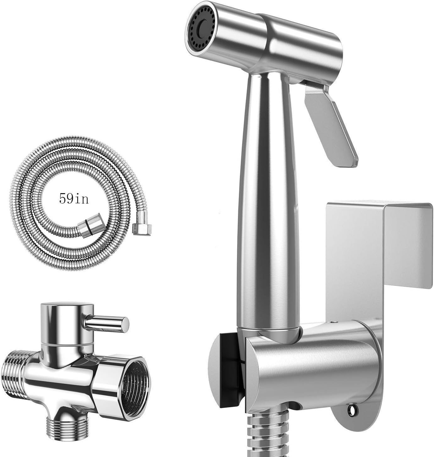 Handheld Bidet Toilet Sprayer, Premium Stainless Steel Bathroom Bidet Sprayer Set with Hose, Baby Cloth Diaper Sprayer, for Feminine Wash, with Superior Complete Accessories, Wall or Toilet Mount.