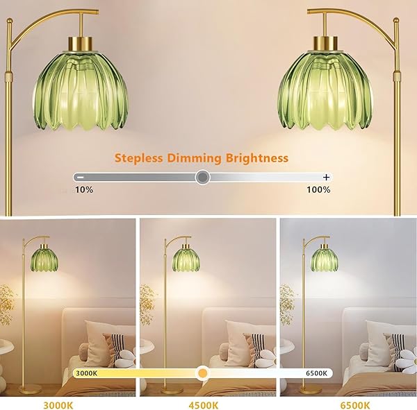 QIYIZM GREEN FLOOR LAMP FOR LIVING ROOM,BEDROOM,GOLD DIMMABLE STANDING LAMP WITH REMOTE,MID CENTURY MODERN BRASS TALL LAMP BOHO FLOOR LAMPS ARC STAINED GLASS FLOWER LIGHT BOHEMIAN
