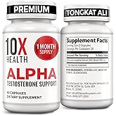 10X Health Alpha Testosterone Supplement for Men - 60 Capsules Mens Testosterone Supplement with Tongkat Ali 1000mg - Strength, Vitality & Muscle Growth Supplements for Men