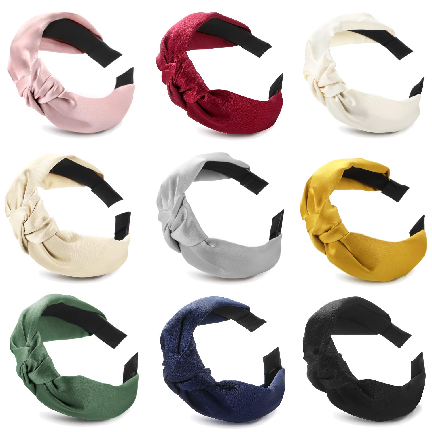 Satin Headbands for Women Girls, Funtopia 9 Pcs Wide Plain Turban Twist knotted Headband Fashion Cross Knot Hair Bands with Solid Colors : Beauty