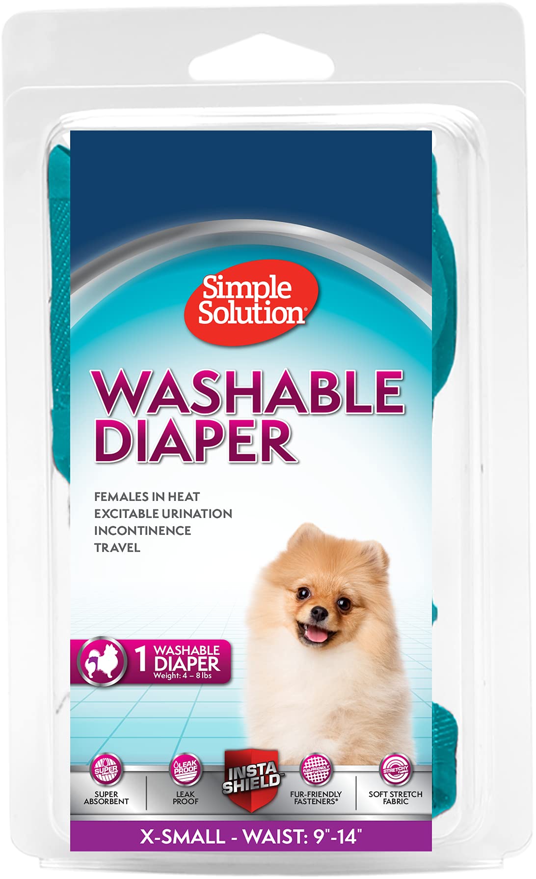 Simple Solution Washable Re-usable Female Dog Diapers, Absorbent with Leak Proof Fit for Excitable Urination, females in heat or Incontinence - 1 x Extra Small Dog Diaper