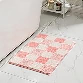 CozeCube Bath mats for Bathroom Non Slip, Fluffy Absorbent Microfiber Bath mat Washable, Aesthetic Bathroom Rugs, Small Blossom Pink Checkered Bath mat, Blossom Pink, 24" x 16"