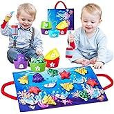 Montessori Toys for 1 Year Old: 10 In 1 Cloth Fishing Game Set with 5 Diverse Fish, 23pcs Stacking Toy Educational Learning Toy for 1 2 3 Years Old Toddler Toys Baby Boys Girls Birthday Gifts