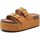 BiuYorBTY Women's Platform Clogs Sandals Cork Footbed with Comfort Double Buckles, Summer Platform Slides Mules, Summer Beach Comfort Wide Widths Availab