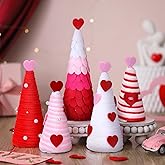 DoubleFill 5 Pcs Valentine's Day Tree Table Decor Pink White Red Yarn Wrapped Mini Trees with Heart Decor Romantic Valentine's Day Centerpieces for Tiered Tray Fireplace Indoor Room Home Kitchen