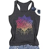 Womens Boho Floral Tank Tops Vintage Mandala Racerback Tank Summer Short Sleeve Tank Cute Tank Tops