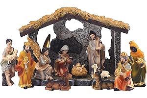 MACLARONX Nativity Set 12-Piece Christmas Nativity Scene Figurine with Stable Indoor Tabletop Home Decor Jesus Birth Scene Hand-Painted Collectible