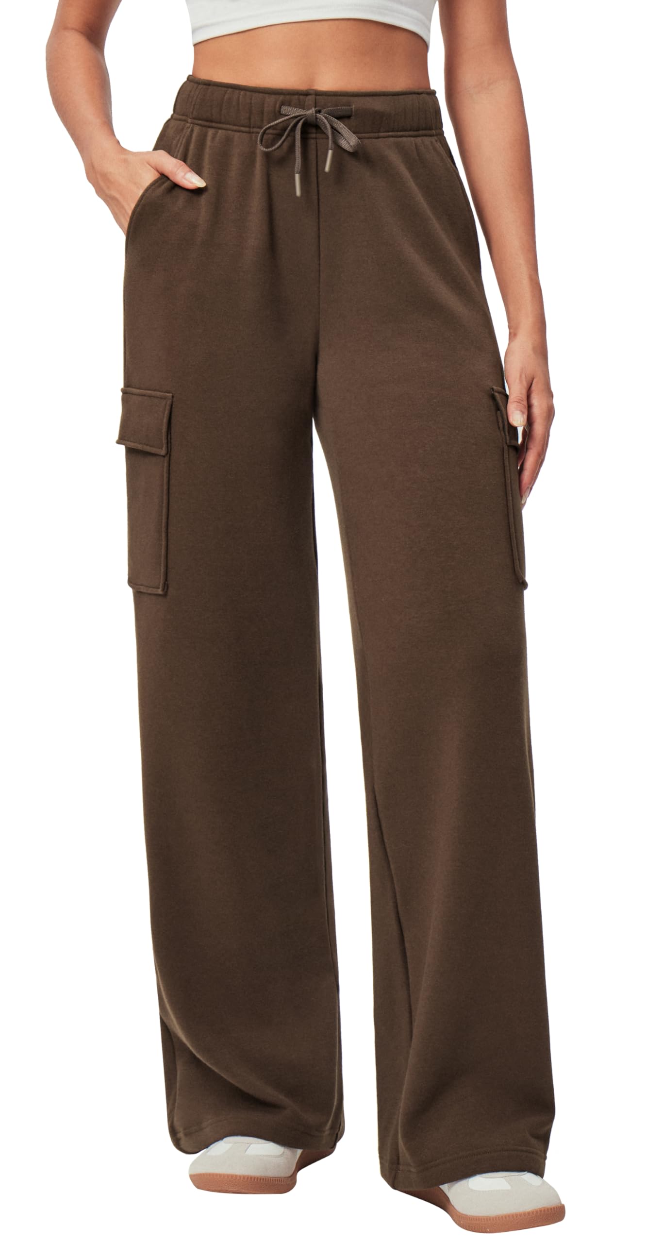 IUGA Fleece Cargo Sweatpants for Women Wide Leg