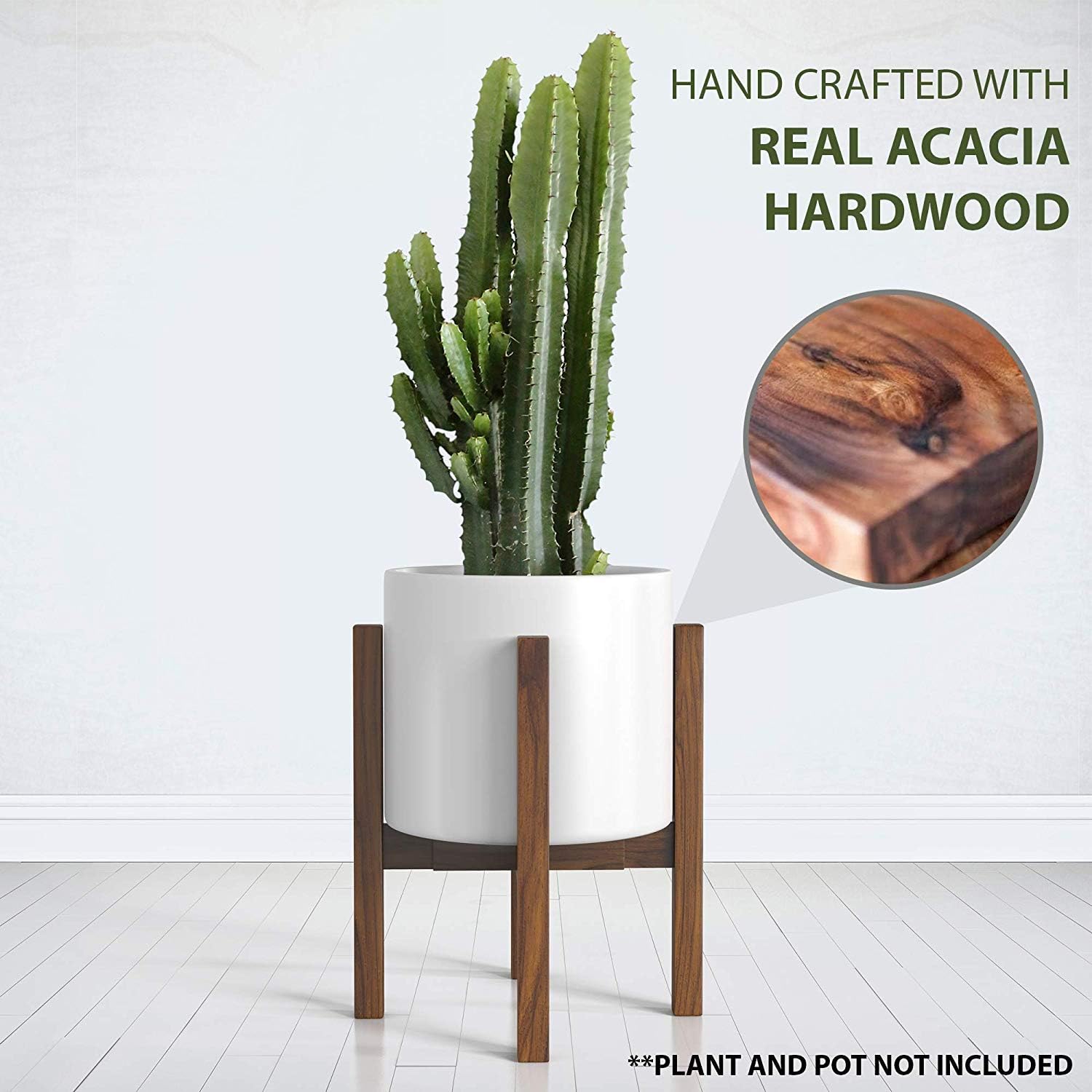 Mid Century Plant Stand - Adjustable Modern Indoor Plant Holder - Brown Planter Fits Medium & Large Pots Sizes 8 9 10 11 12 inches (Not Included) (Adjustable Width: 8-12" x 16" Tall, Dark Brown) : Garden & Outdoor