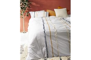Flber Boho Duvet Cover Cotton Bedding Twin White Comforter, 90in x 68in