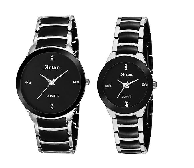 Analogue Black Dial Couple Watch