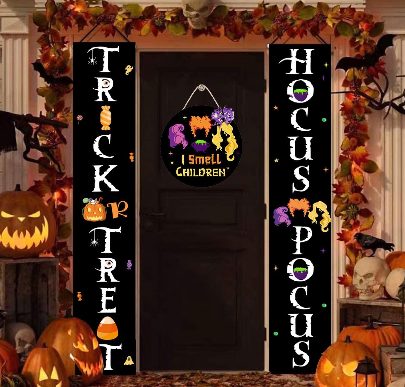 Yard Signs - Halloween Outdoor Decorations, Hocus Pocus Decorations Front Door Banners Trick Or Treat Hanging Halloween Porch Decor Witches Theme Halloween Banner