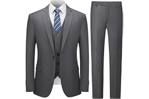 Cooper & Nelson Men's Suit Slim Fit, 3 Piece Suits for Men, One Button Solid Jacket Vest Pants with Tie, Tuxedo Set