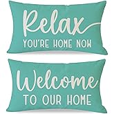 PANDICORN Decorative Throw Pillow Covers 12x20 Inch Set of 2 Relax Welcome to Our Home Turquoise Outdoor Beach Coastal Lumbar Cushion Cases Decorations for Living Room Sofa Couch Decor
