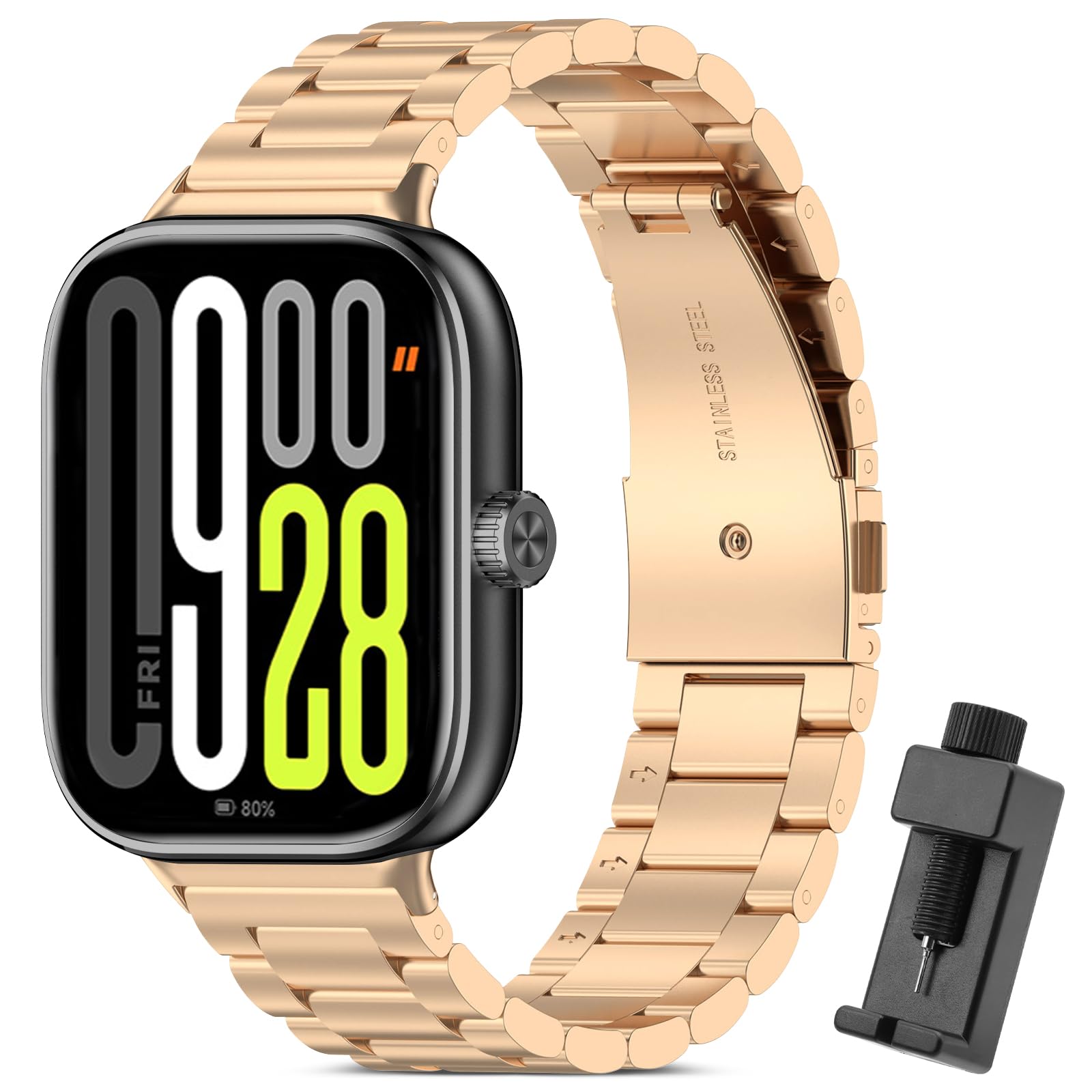 RenSheng Redmi Watch 4 Bracelet, Replacement Strap for Xiaomi Redmi Watch 4 Stainless Steel Metal Strap, Redmi Watch 4