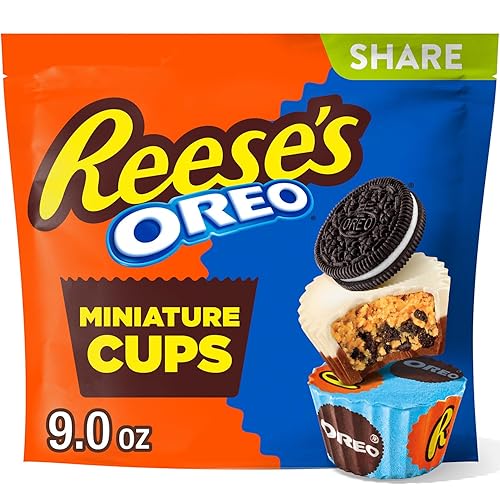 REESE'S OREO Milk Chocolate & White Creme Cups Filled With Peanut Butter & OREO Cookies Pieces Miniatures Stand Up Bag, 9 oz