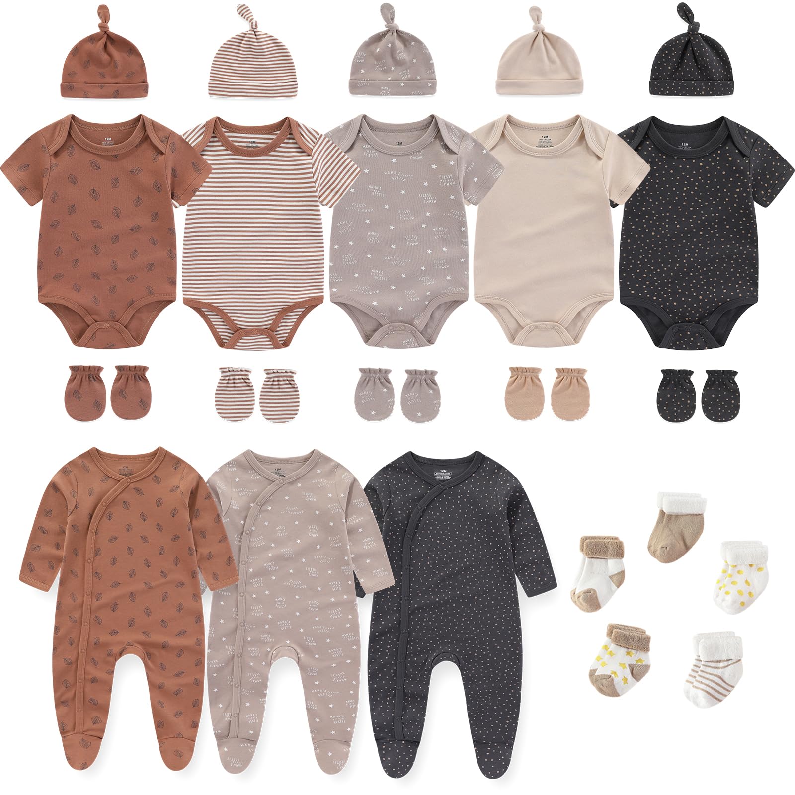 Ruliby New Born Clothes Cotton Layette Gift Set Unisex Baby Outfit and Accessories Newborn Essentials Must Haves