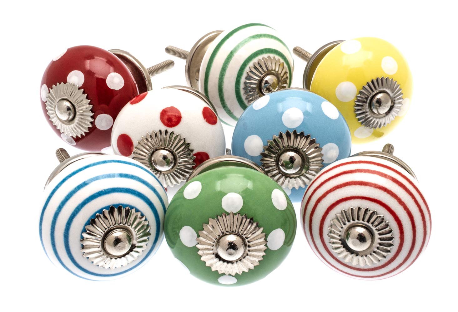 Mango Tree Vintage Cupboard Knob – Decorative Mixed Colours, Red, Green, Blue and Yellow Drawer Pull and Ceramic Door Handle – Elegant Hardware Set of 8