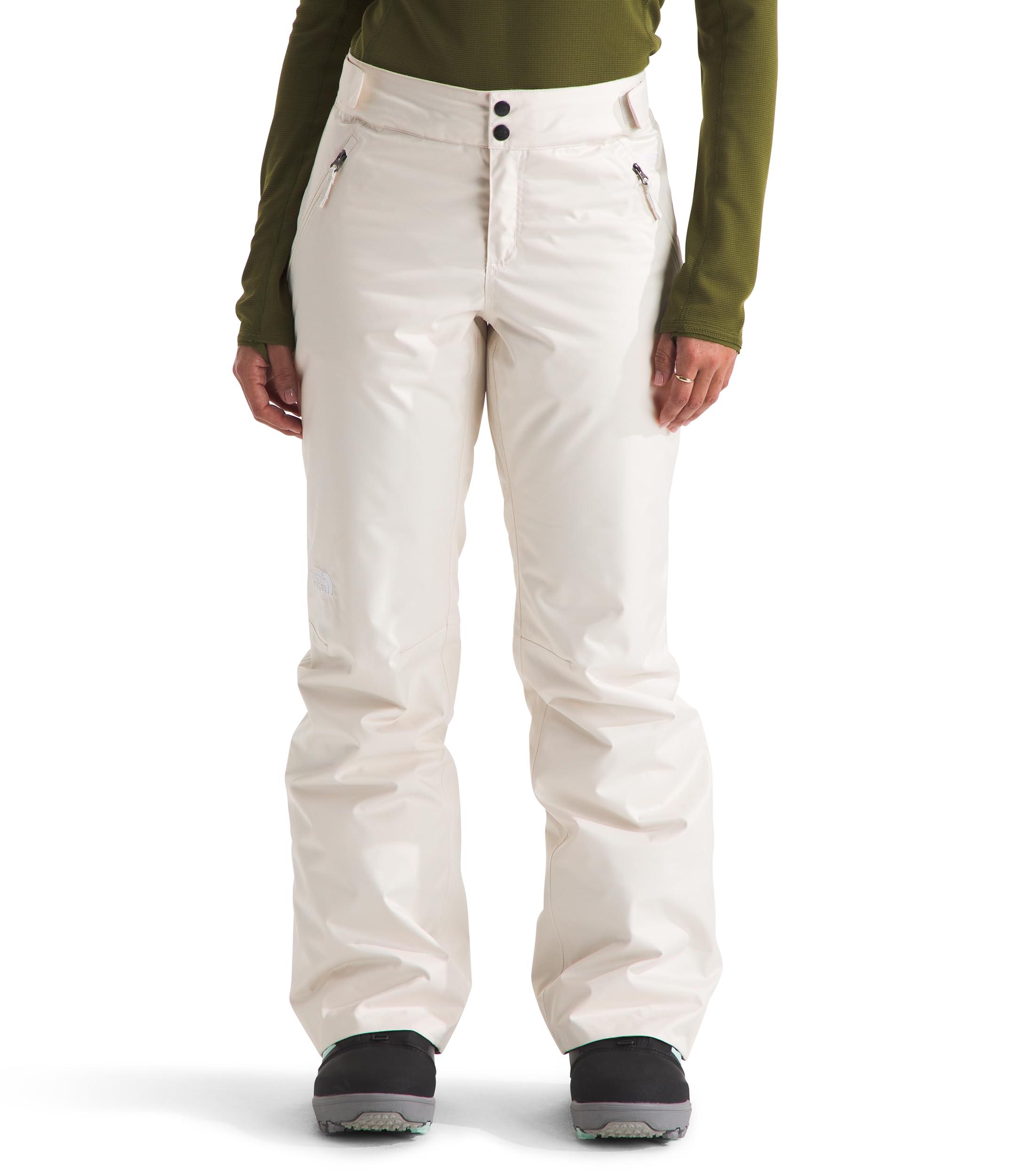 Photo 1 of The North Face Women's Sally Insulated Snow Pant | Waterproof & Breathable, Built-In Hem Gaiter with Gripper Elastic & Boot Clip, White Dune, Small Short