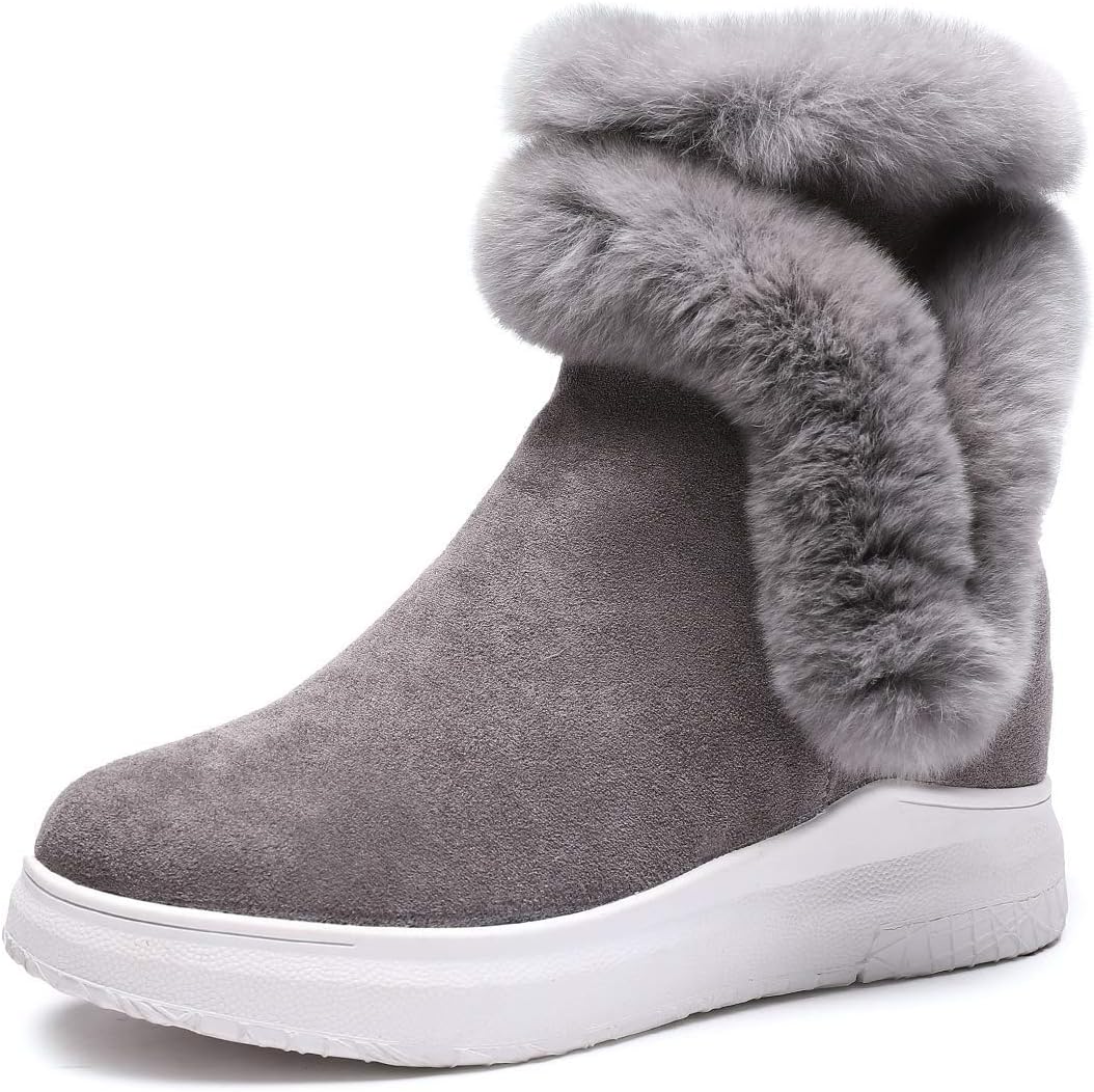Baronero Womens Winter Boots Snow Ankle Boot Hidden Wedge Warm Platform with Faux Fur