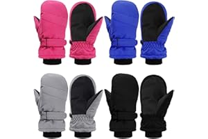 Geyoga 4 Pairs Kids Ski Gloves Waterproof Warm Snow Mittens Winter Warm Gloves for Outdoor Activities