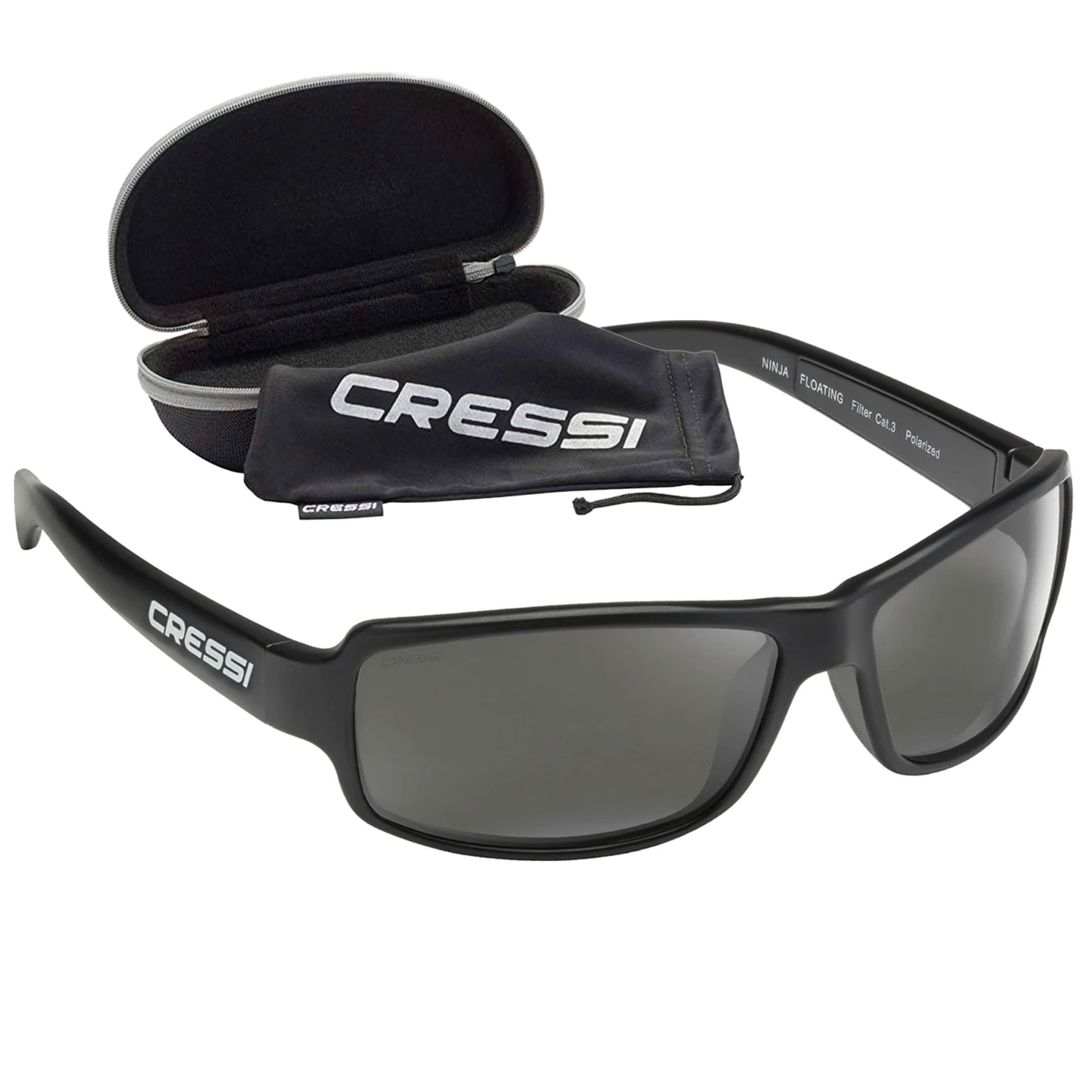 Cressi Ninja Floating Sunglasses - Men's Floating Polarized Sunglasses One Size, Black-Lens Dark Grey
