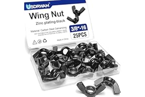 Usdrwam 25Pcs 3/8"-16 Wing Nuts Kit, Zinc Plating-Black Wing Nuts Butterfly Fasteners, Hand-Tighten Hardware Nuts Kit for Easy Assembly and Secure Fit Furniture