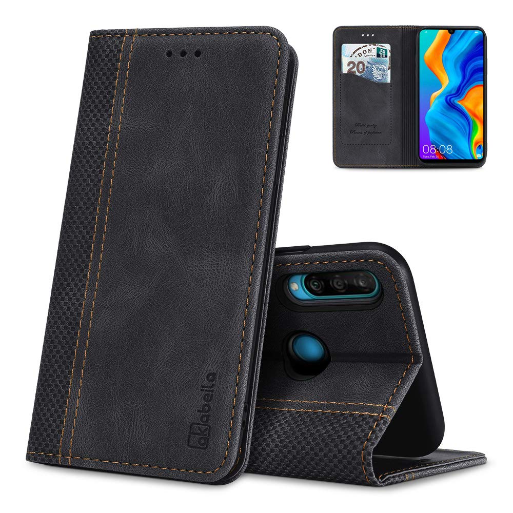 AKABEILA Case for Huawei P30 Lite Premium Leather Flip Wallet Case with Magnetic Closure Kickstand Card Slots Folio Phone Cover Protective Screen Protector Holster Shell Shockproof Black