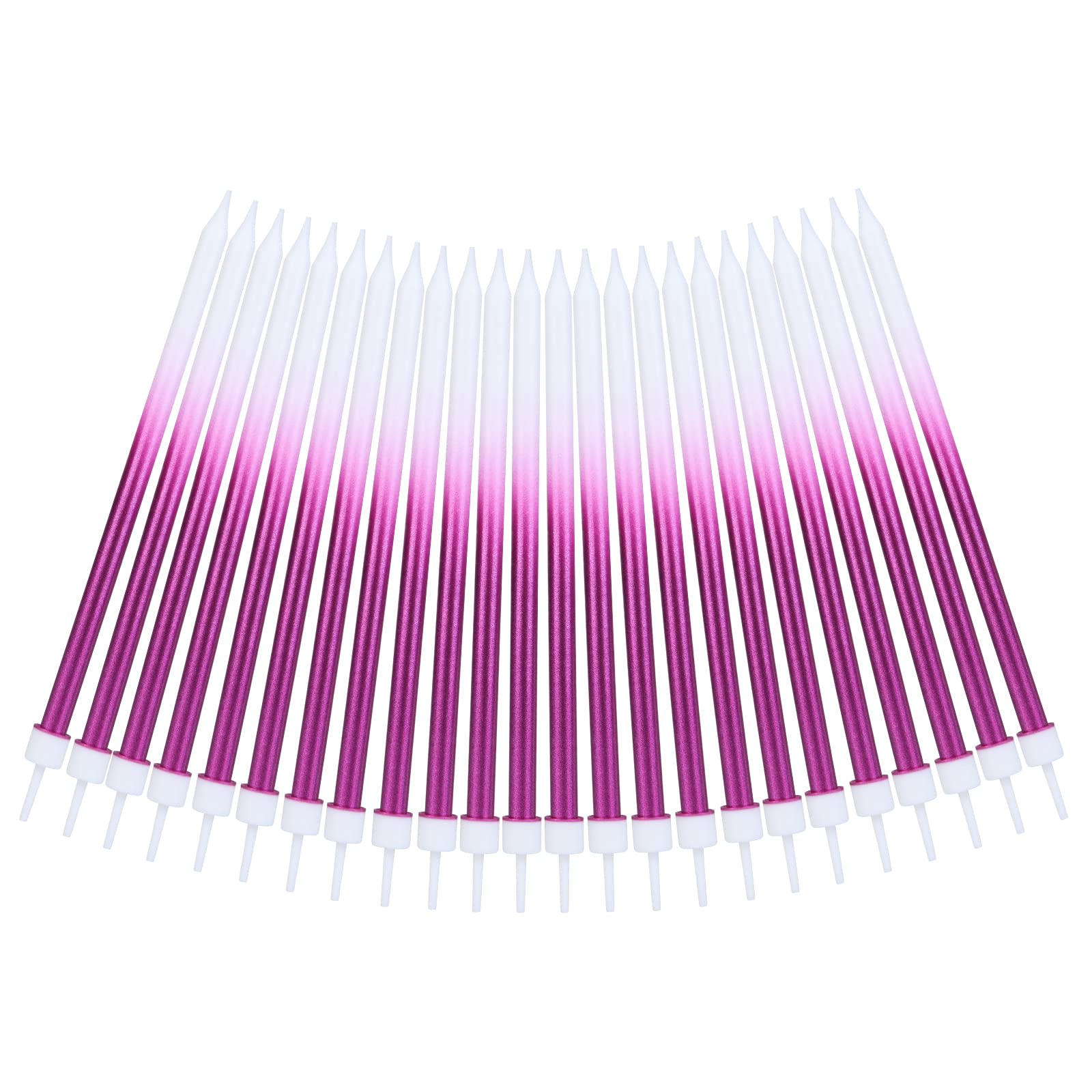URAQT Birthday Candles, 24 Pcs Metallic Birthday Cake Candles in Holders, 5.1 inch Long Thin Golden Candles Cupcake Candles for Birthday Wedding Baby Shower Party Decoration (White & Purple)