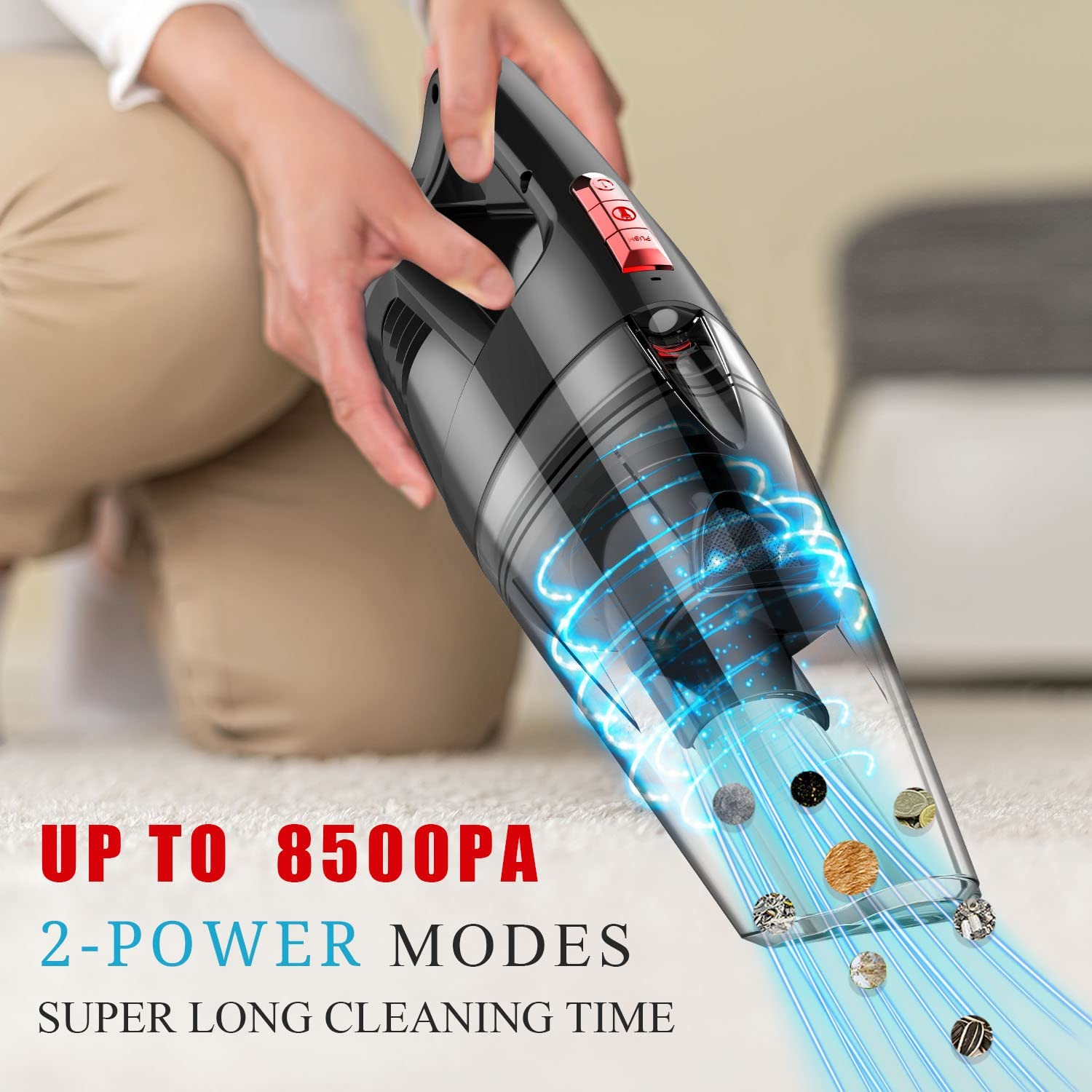 whall Handheld Vacuum Cordless, 8500PA Strong Suction Hand Held Vacuum Cleaner with LED Light, Lightweight Rechargeable, Portable Mini Hand Vacuum Wet Dry for Car, Home and Pet