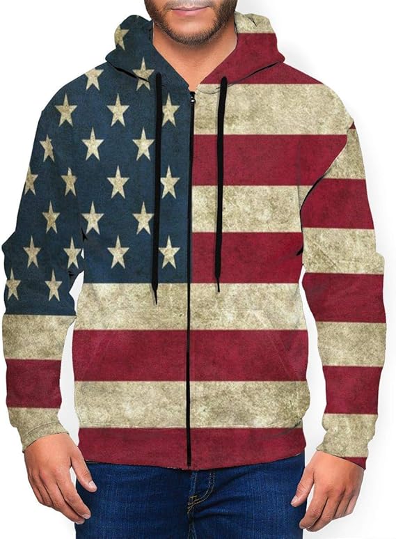 Sudadera con cremallera para hombre con bandera de Estados Unidos para