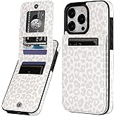 Vaburs Compatible with iPhone 15 Pro Max Case Wallet with Credit Card Holder, White Leopard Cheetah Pattern Flip Premium PU Leather Magnetic Closure Shockproof Protective Cover 6.7"