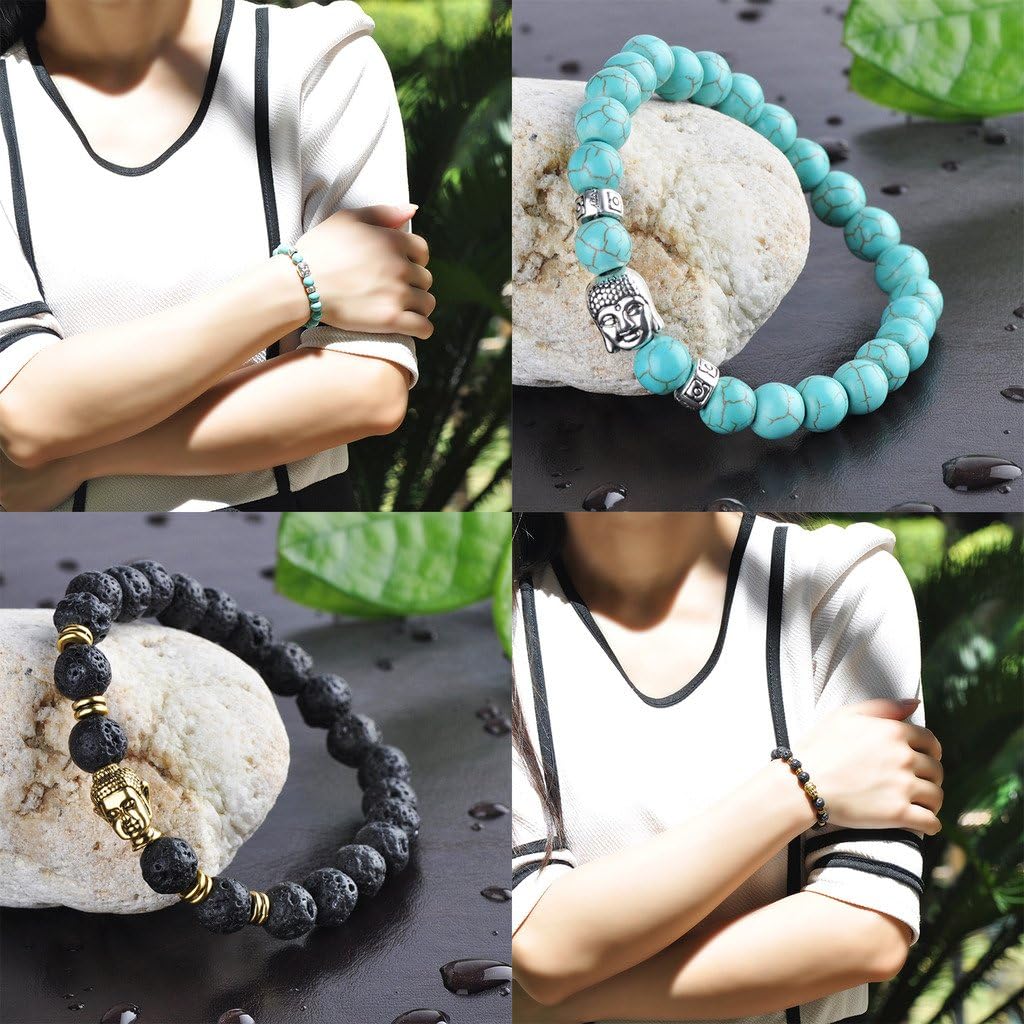 Unendlich U Infinite U Alloy Lava Stone Stretch Bracelet for Men Women 9mm Buddha Beads Great for Yoga Meditation Brown/Blue/Black - Image 5