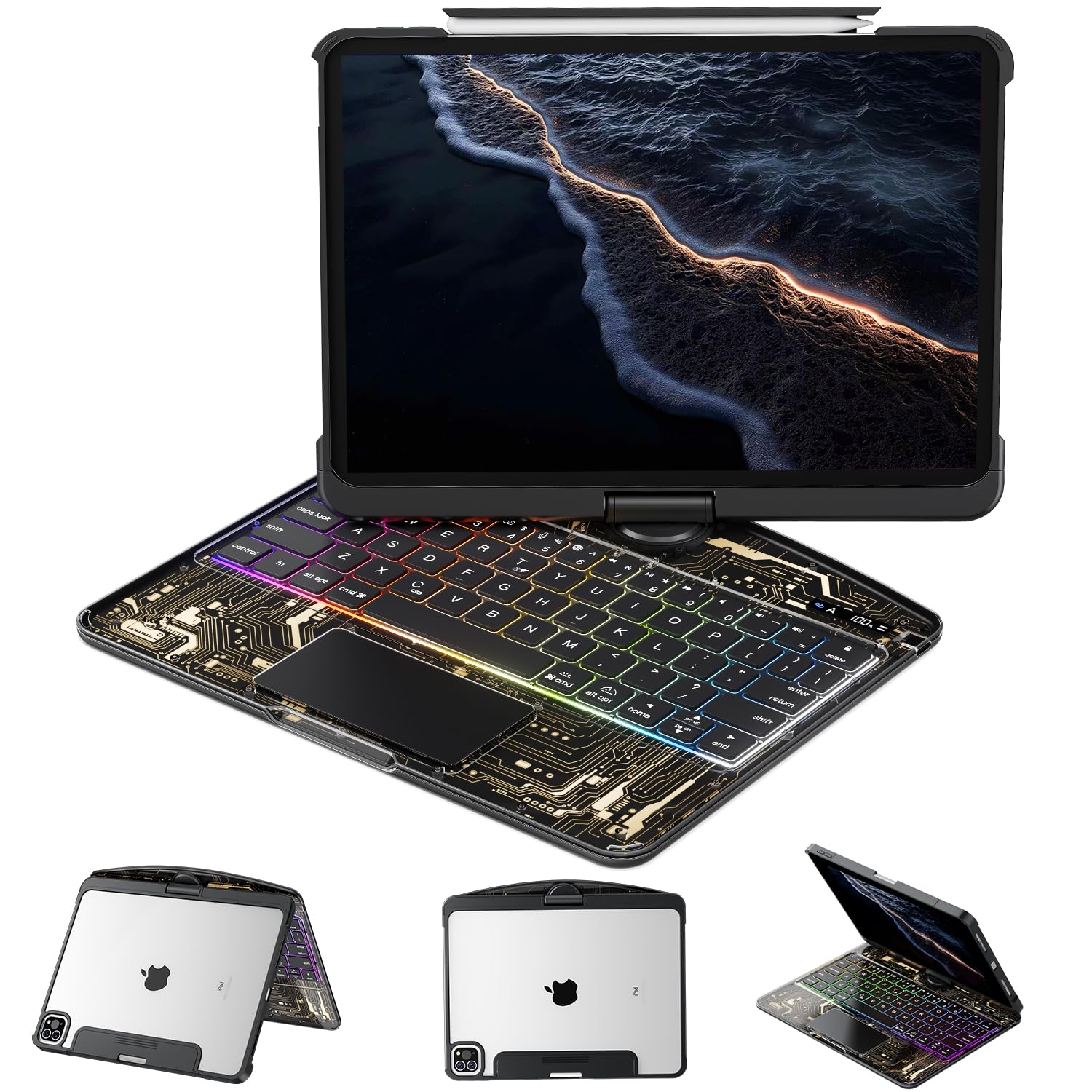 Photo 1 of Keyboard Case for iPad Pro 11-inch (M5/M4 2025/2024), Clear Wireless iPad Pro 11 Inch Case with Keyboard Multi-Touch Trackpad, Battery Level Visualization with 360° Rotatable & Pencil Holder, Black