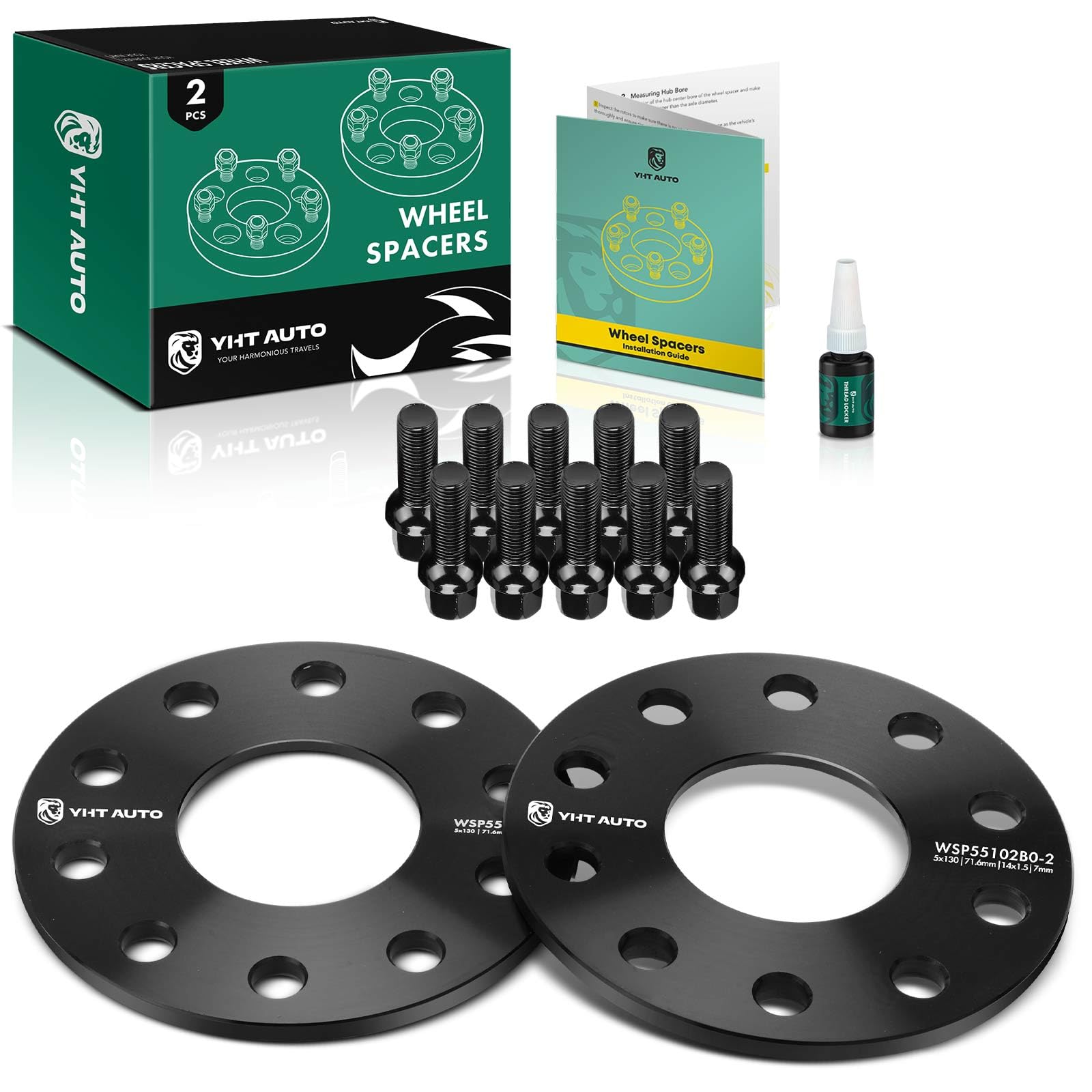 Photo 1 of YHTAUTO 5x130mm Wheel Spacers 7mm Compatible with Touareg, Q7, Cayenne, Boxster, Panamera, Cayman, 911, 928, 944, 968 5 Lug Tire Spacers w/ M14x1.5 & 12.9 Grade Studs, 71.6mm Center Bore 2PCS Black