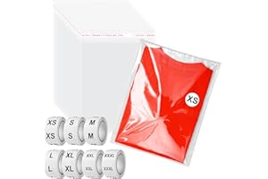 HIMOMO 200 Pcs Resealable Poly Clear Shirt Bags with Clothing Shirt Size Stickers 7 Sizes 3500 Pcs, Clear Self Sealing Bags Plastic Bag T Shirt Bags for Small Business Packaging Clothing Shirts(9 x 12 Inch)
