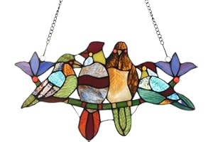 Capulina Stained Glass Birds Gifts on Branch Window Hangings Tiffany Style Traditional Handicrafts Suncatcher for Grandma,Mom Home Decor Gifts