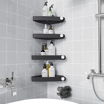 Sotfamily 4 Pack Black Shower Caddy No Drill Corner Shelf with Adhesive