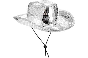 WUWEOT Silver Cowboy Hat, Disco Cowboy Hat Sparkly Glitter Cowgirl Hat Sequin Cowboy Hats for Women and Men, Mirrored Disco B