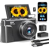 8K Digital Camera, 88MP Autofocus Camera for Beginners &amp; Photography, WiFi | 8K Video, 88MP camera for photography, 18X Digital Zoom, 3" 180&deg; Flip Screen, Anti-Shake,WIFI, Webcam, Flash, Compact