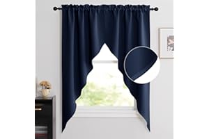 NICETOWN Blackout Kitchen Window Curtains - Thick Tailored Scalloped Valance/Swags Window Decorations Curtains for Living Room/Bay Window (Navy, 1 Pair, W36 x L63 Per Panel)