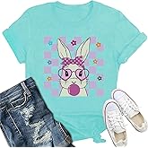IFQ Easter Bunny Shirts for Women Happy Easter T-Shirt Cute Leopard Rabbit Face Tshirt