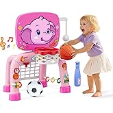 Wee Wonders Toddler Basketball Hoop & Soccer Goal Tball Set, Kids Sport Toys with Light & Sound, Musical Activity Center Toys for 1 2 3 Years Old Girls, Christmas Birthday Gifts for Baby 12-18 Months