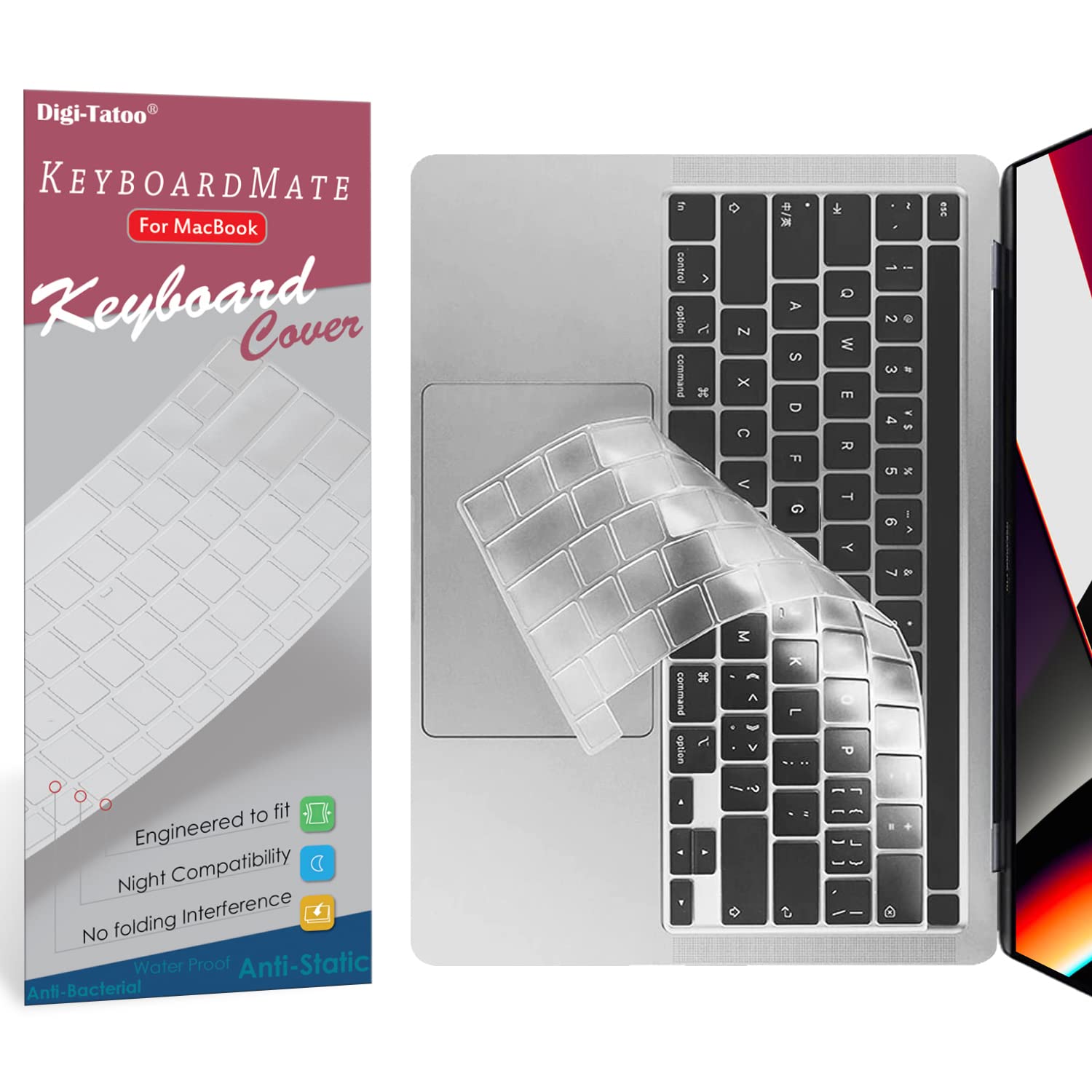 US English Layout Keyboard Cover for MacBook Pro 13" (2022 M2 Chip / 2020 M1 Chip) / Old Pro 16" (2019), Model A2338/A2289/A2251/A2141,High Transparency Keyboard Protector Skin